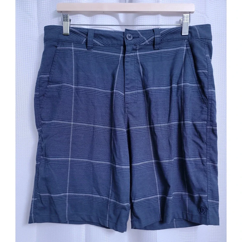 Hang Ten Steel Gray Plaid Hybrid Casual Board Shorts Men's size 36
